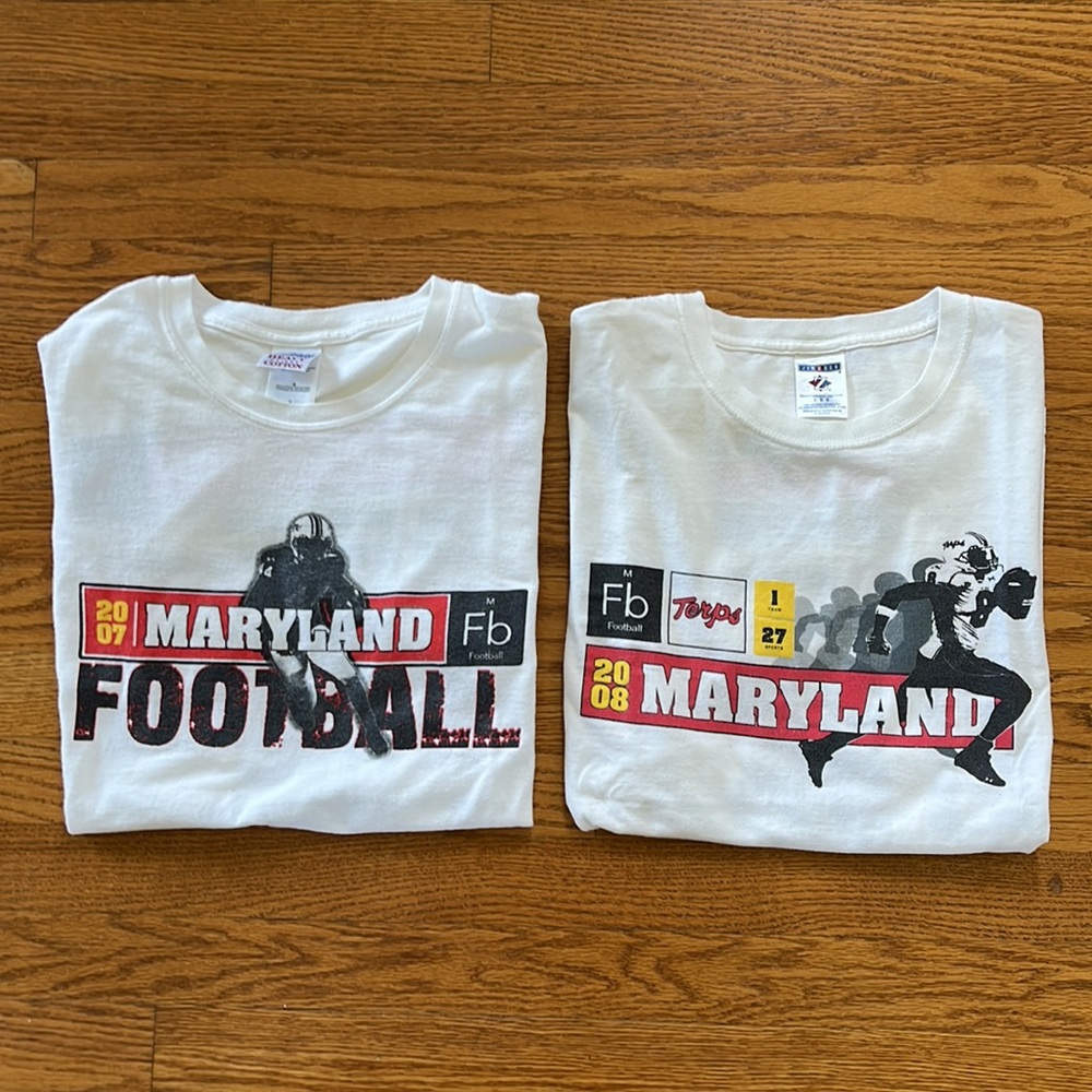 Maryland TERPS Terrapins 2007 & 2008 T-Shirts Size L Football Schedule on Back